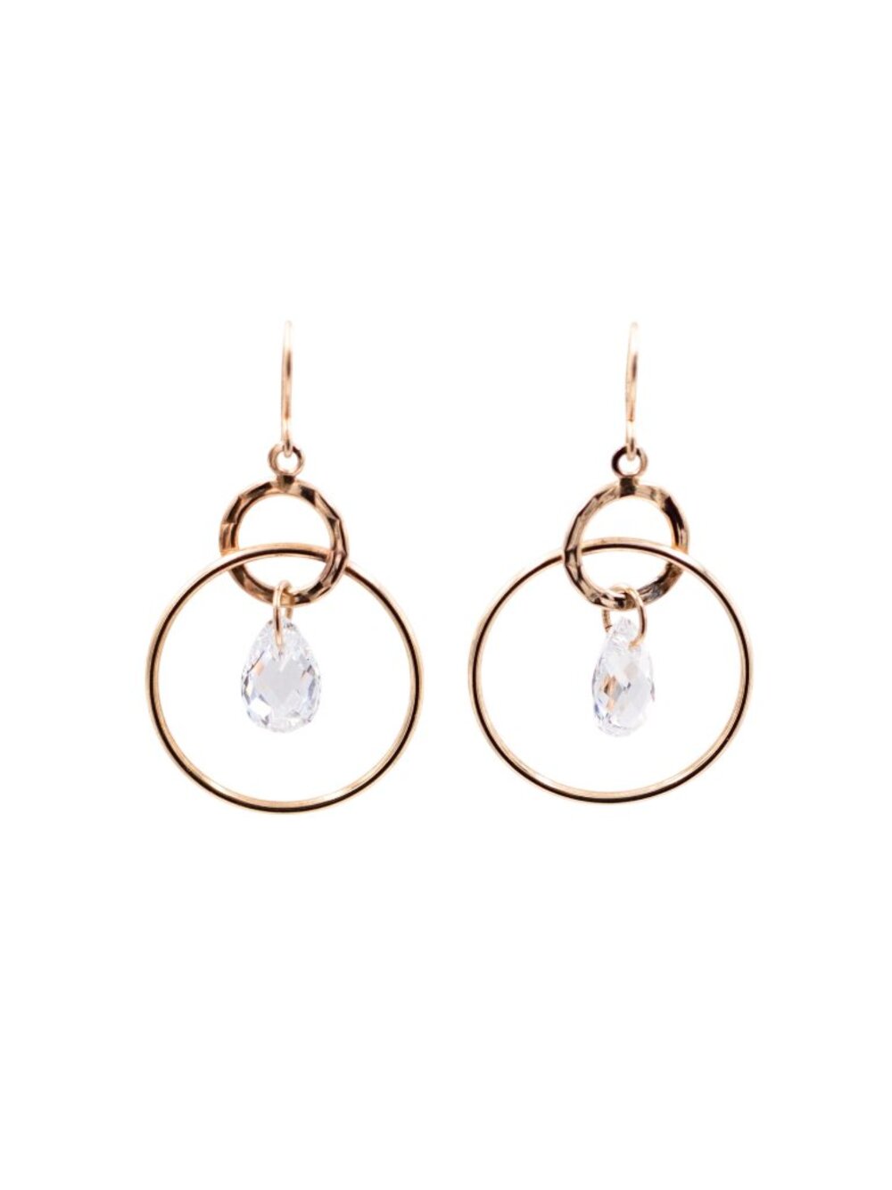 14K Yellow Gold CZ Circle 1 1/4 Inch Dangle Earrings Modern Minimalist